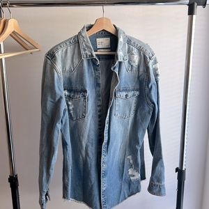 Zara Men’s Distressed Denim Shirt Jacket. Size is L. Condition is like new.